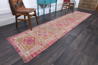 Vintage Pink Oushak Runner Rug - Thumbnail