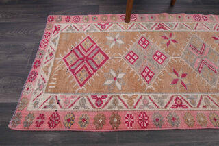 Vintage Pink Oushak Runner Rug - Thumbnail