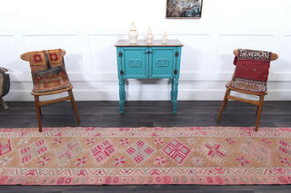 Vintage Pink Oushak Runner Rug - Thumbnail