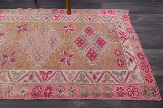 Vintage Pink Oushak Runner Rug - Thumbnail