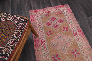 Vintage Pink Oushak Runner Rug - Thumbnail