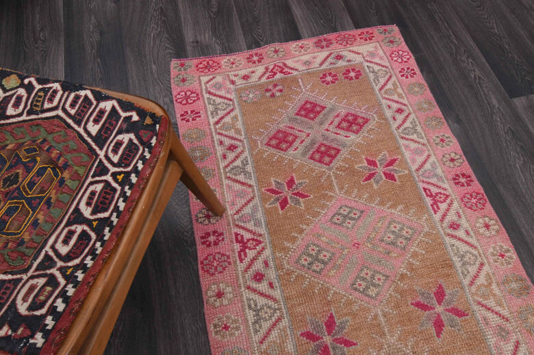 Vintage Pink Oushak Runner Rug