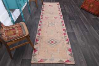 Soft Pink Oushak Runner Rug - Thumbnail