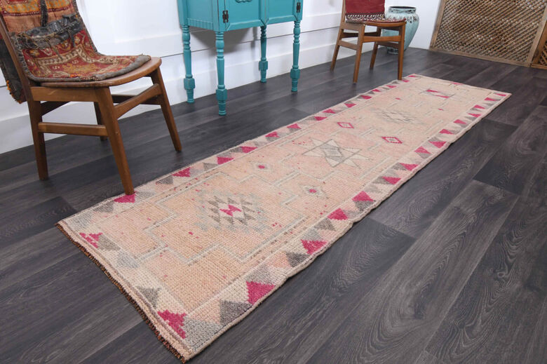 Soft Pink Oushak Runner Rug