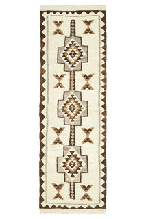 Hand-Knotted White Vintage Rug Runner - Thumbnail