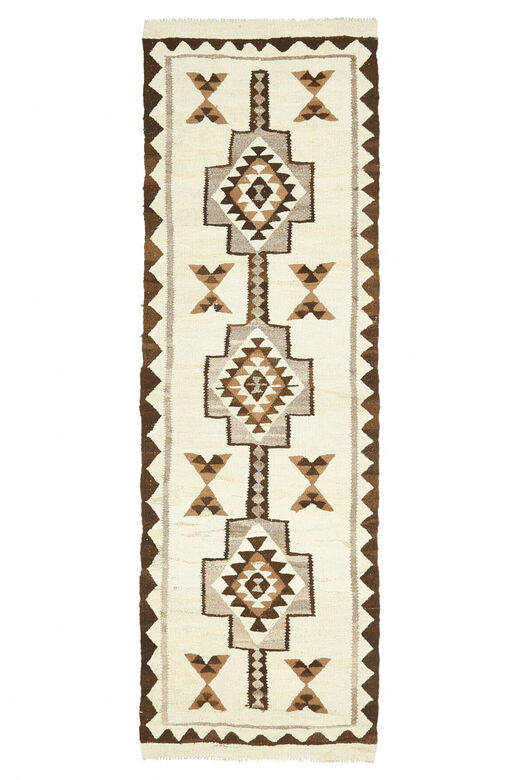 Hand-Knotted White Vintage Rug Runner