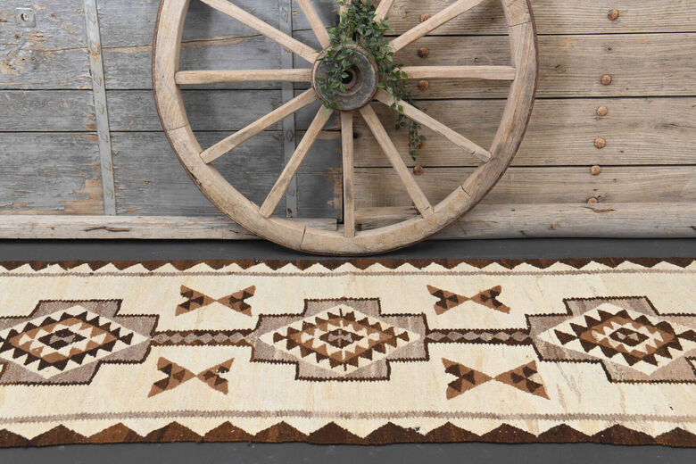 Hand-Knotted White Vintage Rug Runner