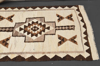 Hand-Knotted White Vintage Rug Runner - Thumbnail