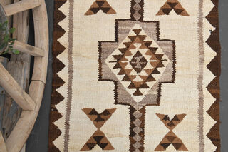 Hand-Knotted White Vintage Rug Runner - Thumbnail