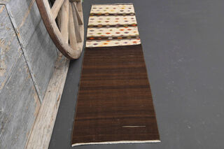 Brown Kilim Narrow Runner Carpet - Thumbnail