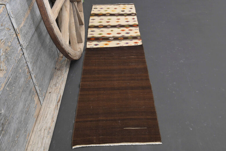 Brown Kilim Narrow Runner Carpet