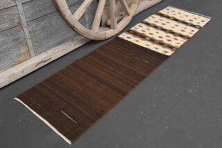 Brown Kilim Narrow Runner Carpet - Thumbnail