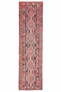 Purple Flatweave Runner Rug - 1980s - Thumbnail