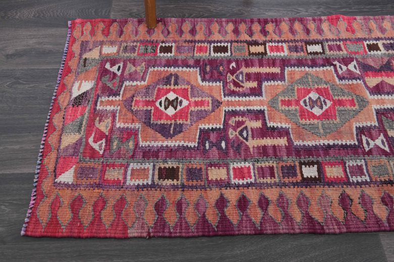 Purple Flatweave Runner Rug - 1980s