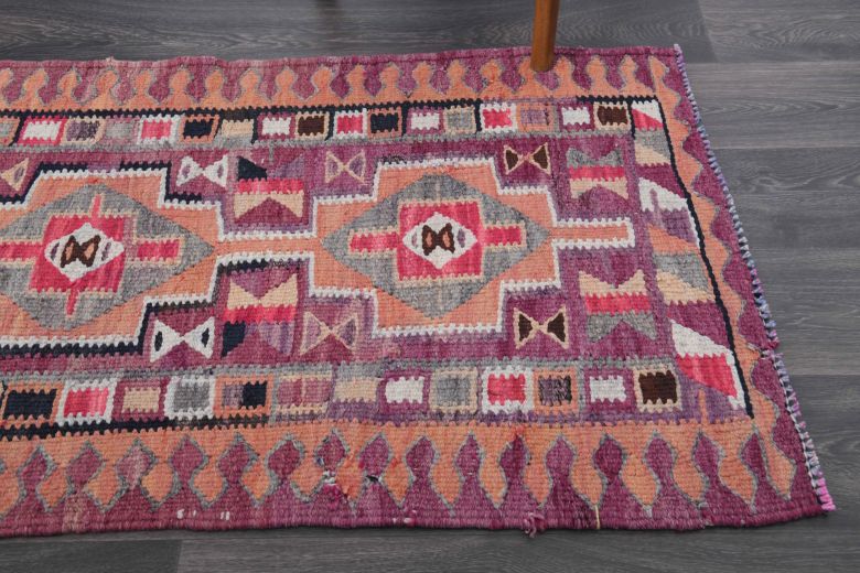 Purple Flatweave Runner Rug - 1980s