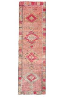 Pink Vintage Oushak Runner Rug - Thumbnail