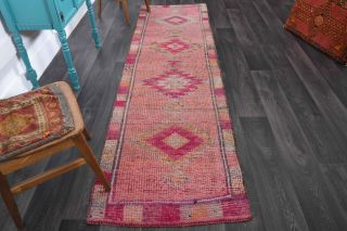 Pink Vintage Oushak Runner Rug - Thumbnail