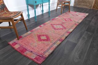 Pink Vintage Oushak Runner Rug - Thumbnail