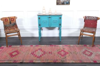 Pink Vintage Oushak Runner Rug - Thumbnail