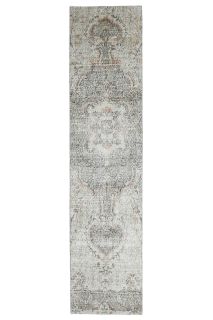 Gray Floral Oushak Runner Rug - Thumbnail