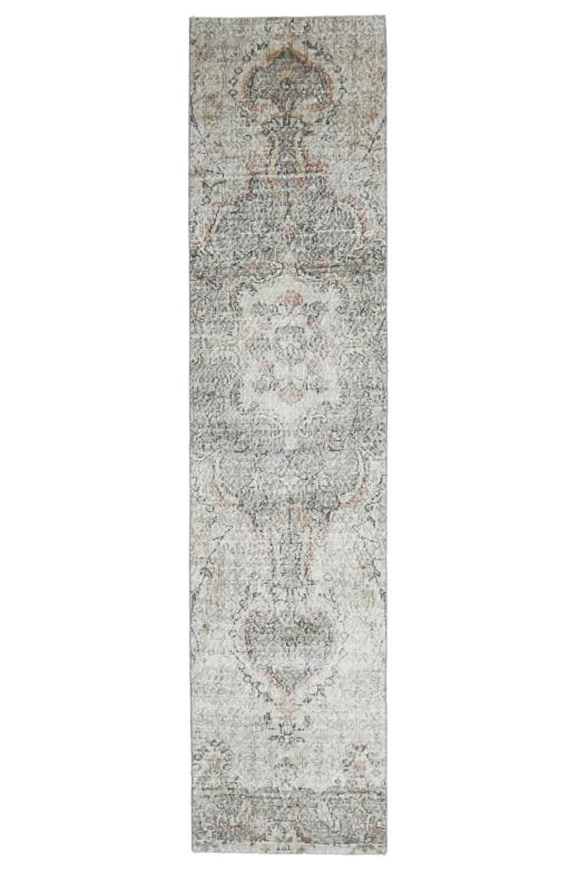 Gray Floral Oushak Runner Rug