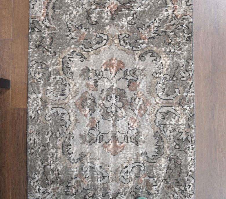 Gray Floral Oushak Runner Rug