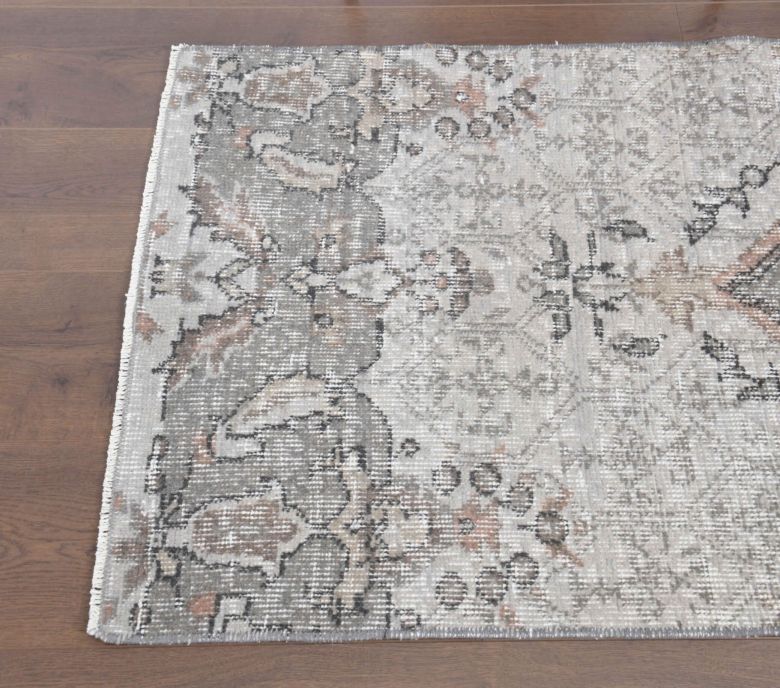 Gray Floral Oushak Runner Rug