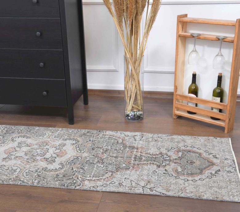 Gray Floral Oushak Runner Rug