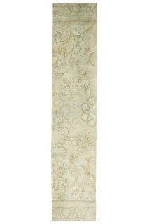 Beige Floral Oushak Runner Rug - Thumbnail