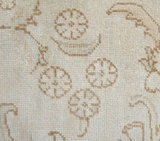 Beige Floral Oushak Runner Rug - Thumbnail