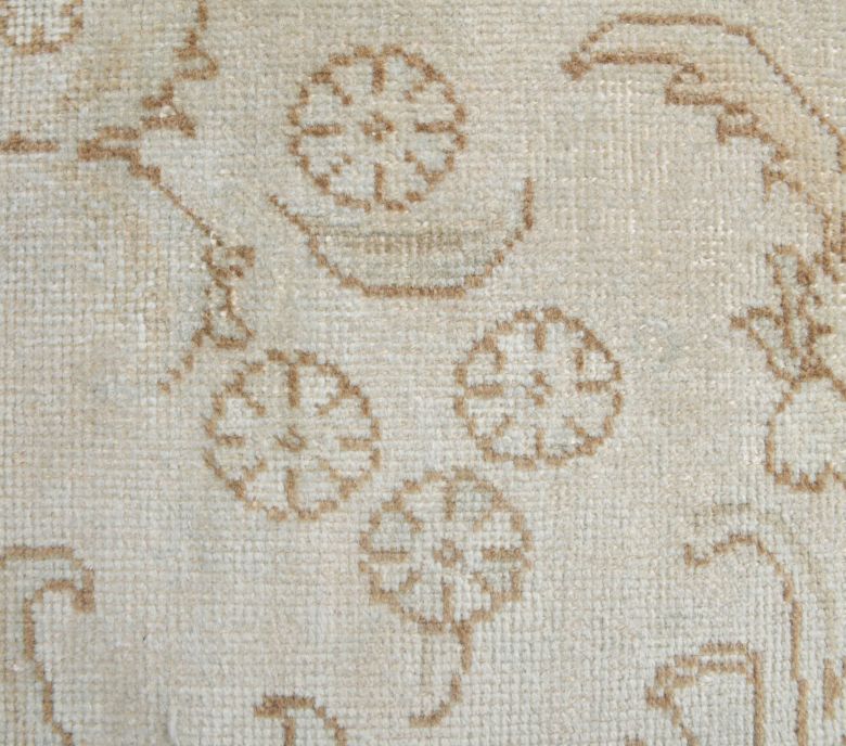 Beige Floral Oushak Runner Rug