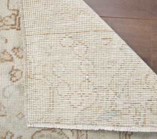 Beige Floral Oushak Runner Rug - Thumbnail