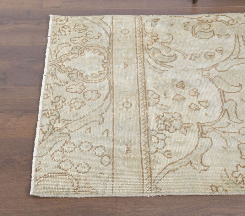 Beige Floral Oushak Runner Rug