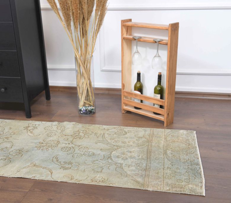 Beige Floral Oushak Runner Rug