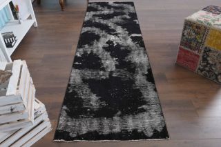 Distressed Black Anatolian Runner Rug - Thumbnail