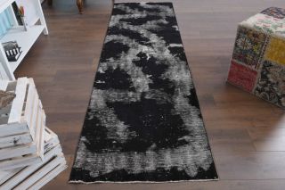 Distressed Black Runner Rug - Thumbnail