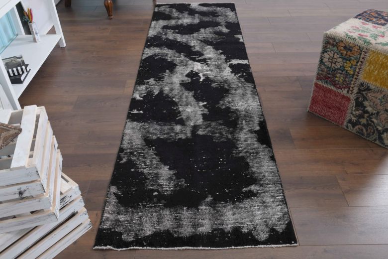 Distressed Black Anatolian Runner Rug
