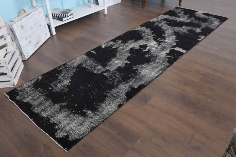 Distressed Black Anatolian Runner Rug