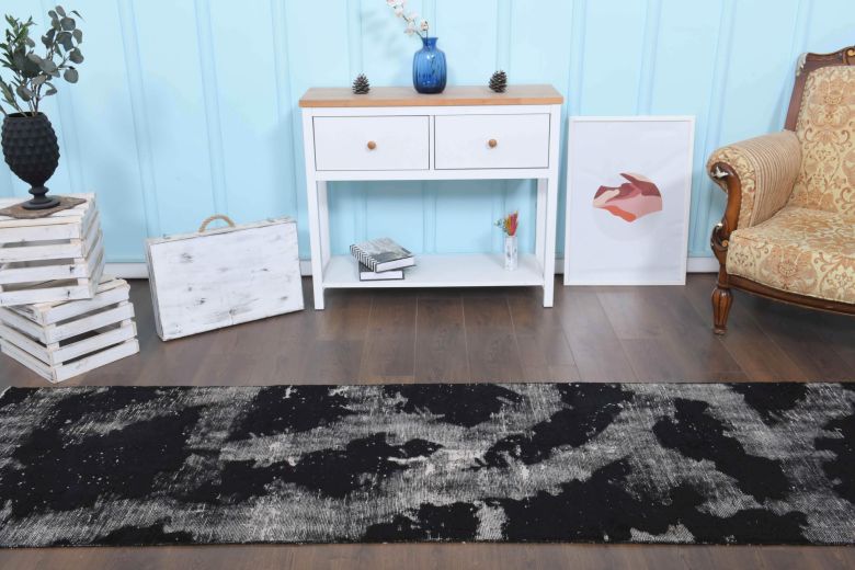 Distressed Black Anatolian Runner Rug