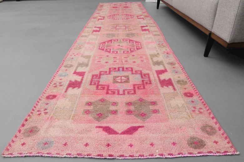 3.2 x 11.6 ft RK 7579 wool oushak rug pink rug turkish rug hand made boho rug herki runner rug vintage rug kitchen rug
