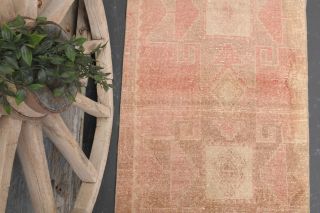 Pink Vintage Oushak Runner Rug - Thumbnail