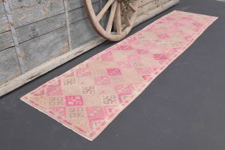 Pink Vintage Oushak Runner Rug - Thumbnail