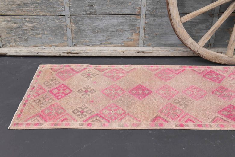 Pink Vintage Oushak Runner Rug