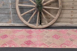 Pink Vintage Oushak Runner Rug - Thumbnail