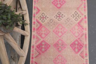 Pink Vintage Oushak Runner Rug - Thumbnail