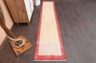 Bordered Vintage Oushak Runner Rug - Thumbnail