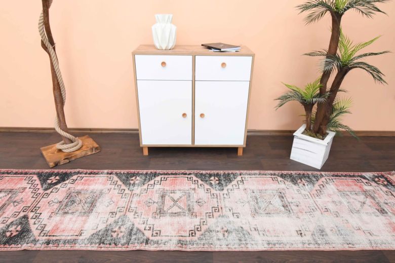 1960's Distressed Red Runner Rug