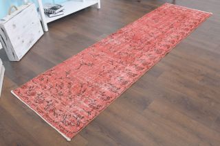 Red Vintage Floral Anatolian Runner Rug - Thumbnail