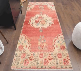 Oriental Red Oushak Runner Rug - Thumbnail