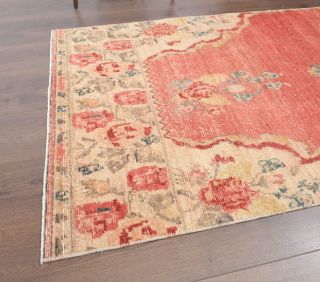 Oriental Red Oushak Runner Rug - Thumbnail